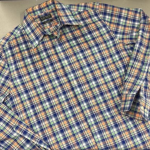 Ralph Lauren Button Down Shirt Long Sleeve Blue Orange Green Checked Mens Medium - Picture 1 of 10
